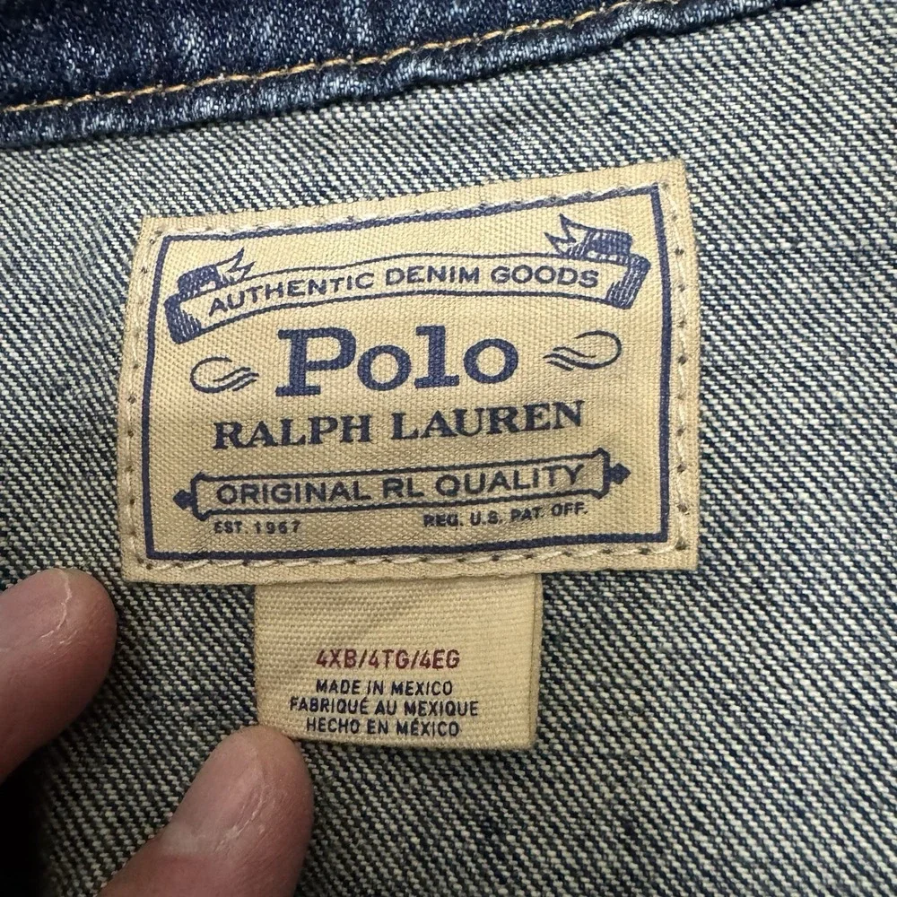 Polo Ralph Lauren Denim Jacket Mens 4XB Blue Dark Wash Jean Trucker Button Up